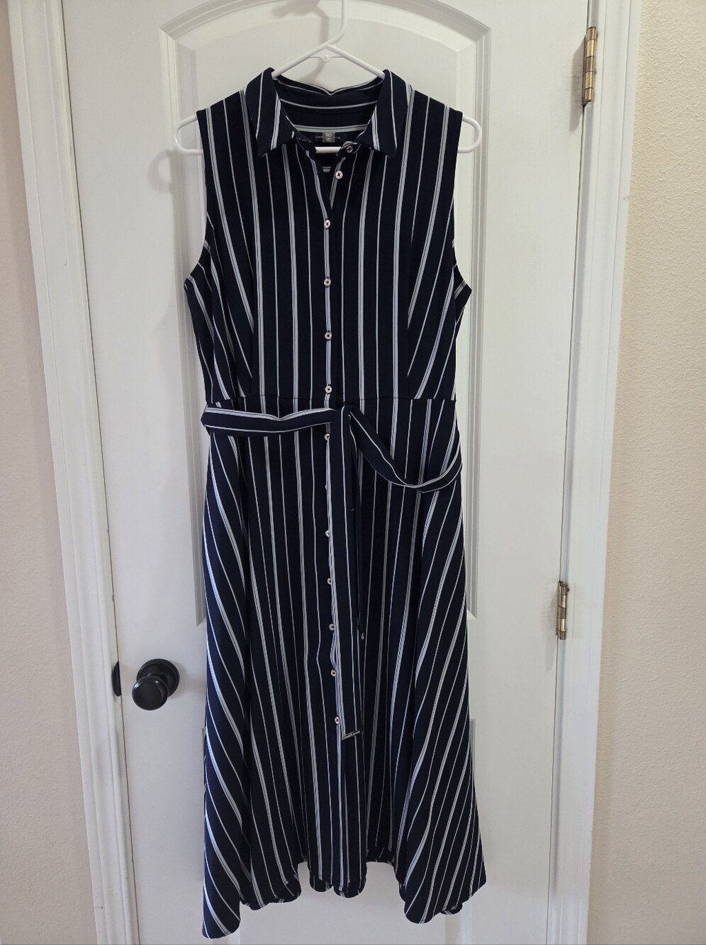 Tommy Hilfiger Sleeveless Navy and White Stripe Shirt Dress